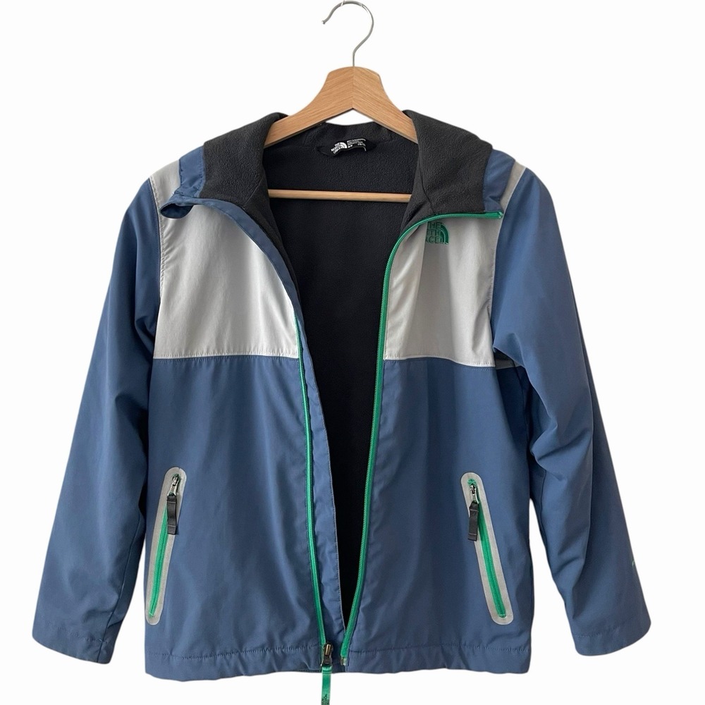 The North Face Youth Hooded Fleece Lined Rain Jacket Blue Gray Kids Boys M 10/12